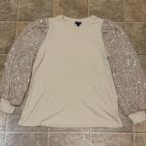 Torrid Womens Long Sleeve Sequin Puff Sleeve Top Beige Size 1
